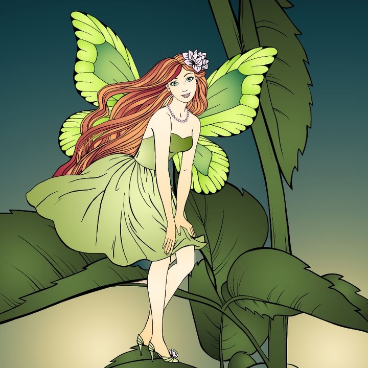 Fée rousse ailes vertes