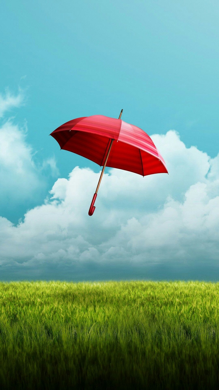 an umbrella is flying