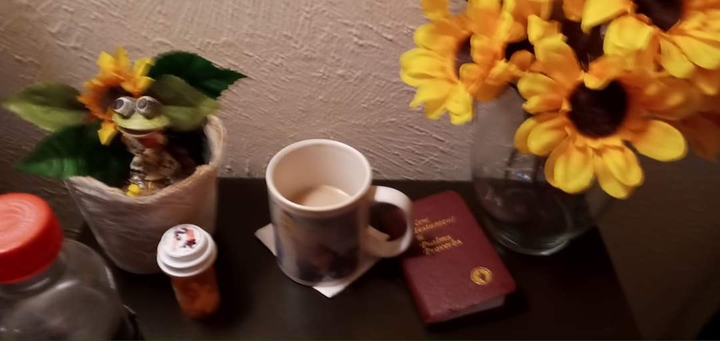 Gideon Bible with coffee