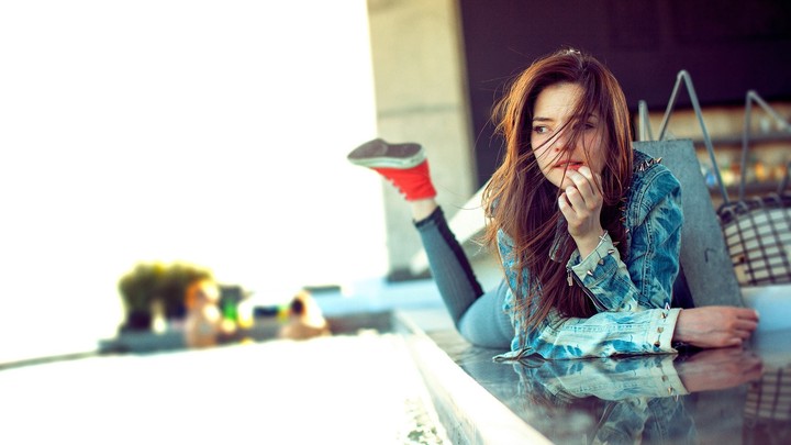 Brunette Girl Lying Down Young