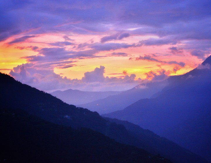 Sunset over Sikkim landscape, India