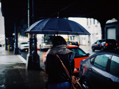 Girl Umbrella Rain City Overcast