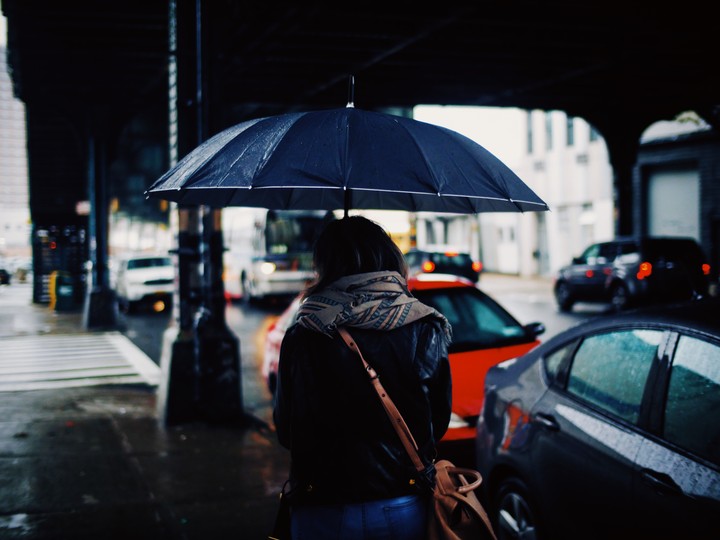 Girl Umbrella Rain City Overcast