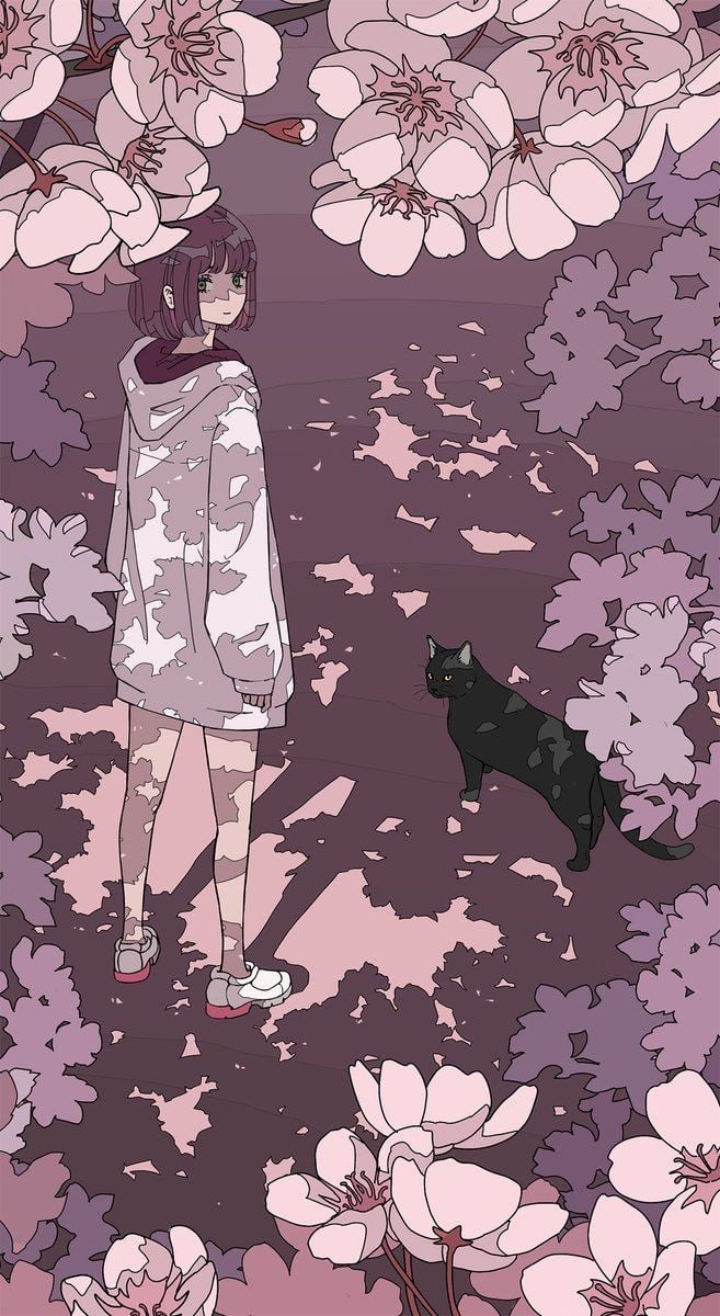 Girl and black cat