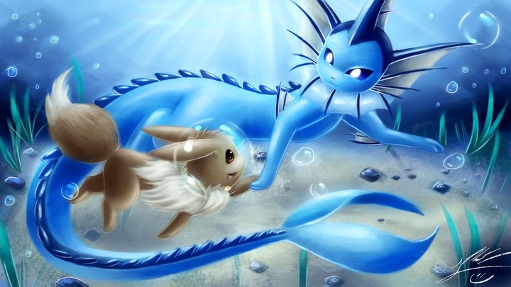 Pokemon Evee with Vapourion.