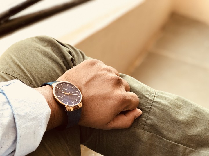 wrist watch blue dial