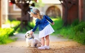 A little cute girl with dog